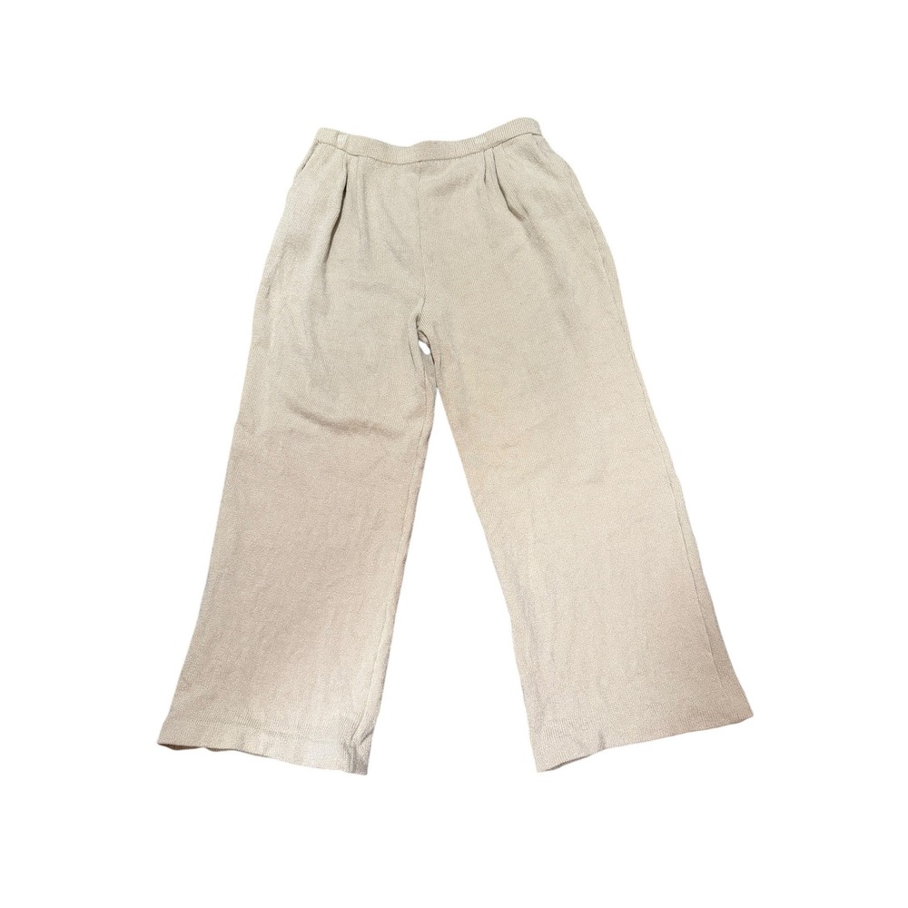 St John Collection Size 14 Beige‎ Knit Pleated Wide Leg Pants USA